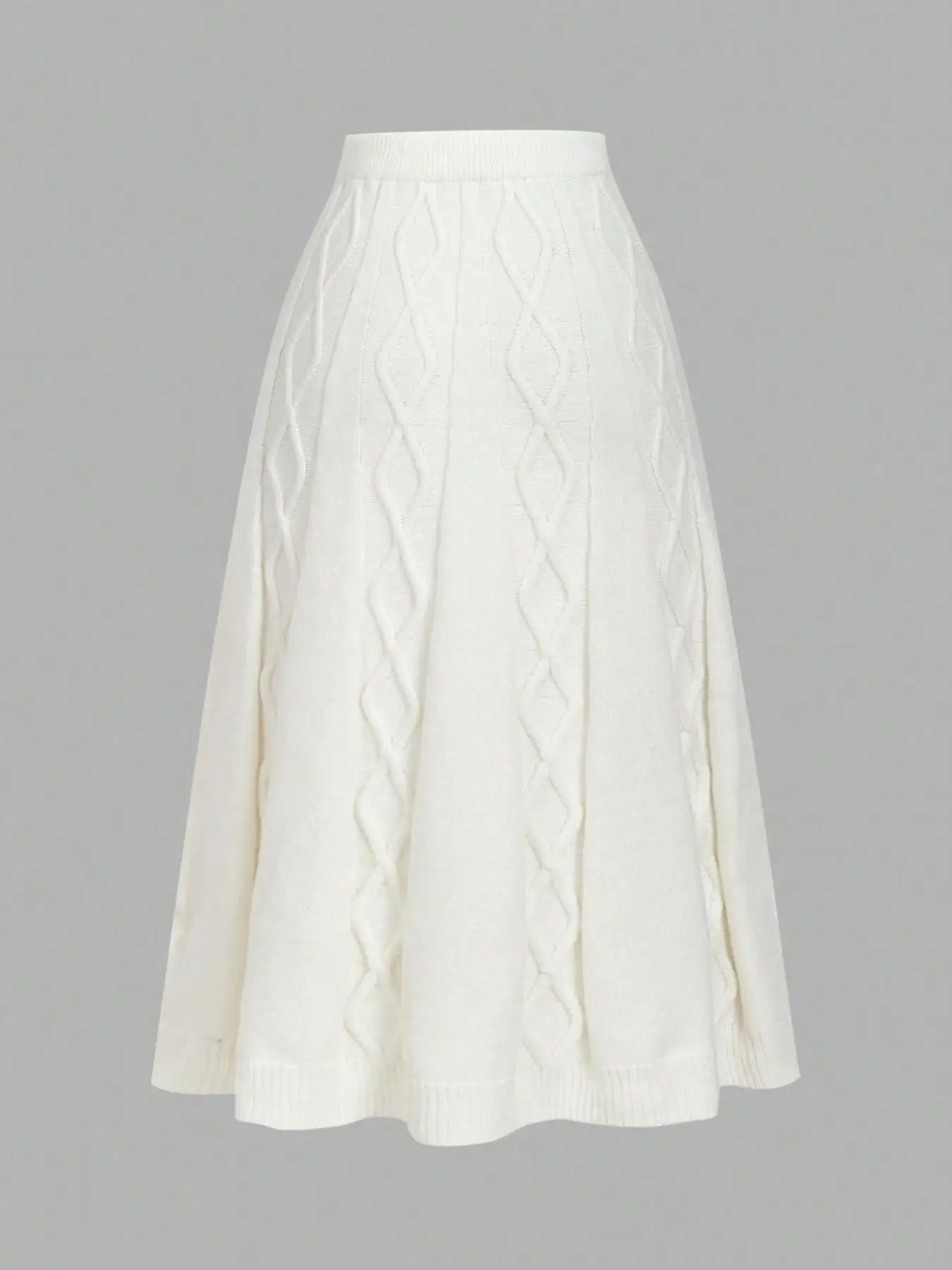 Women Knitted Midi Skirt High Waist A-Line Cable Knit Solid Autumn Winter Warm Casual Elegant Flared Skirts For Ladies