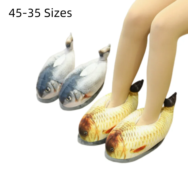 Unisex Plus Sizes Winter Slippers Warm Slide Mules Grey Yellow Novelty Shoes Fishes Carp Shark 39 45 44 43 Cotton Fur Funny Men