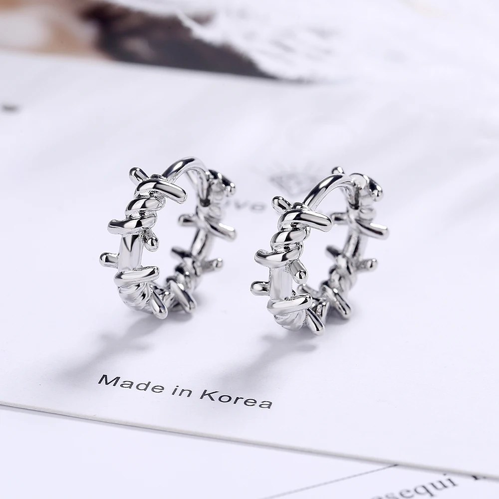 Real 925 Sterling Silver Barbed Wire Line Spring Hoop Earrings For Women Wedding Party Fine 925 Jewelry DA2920