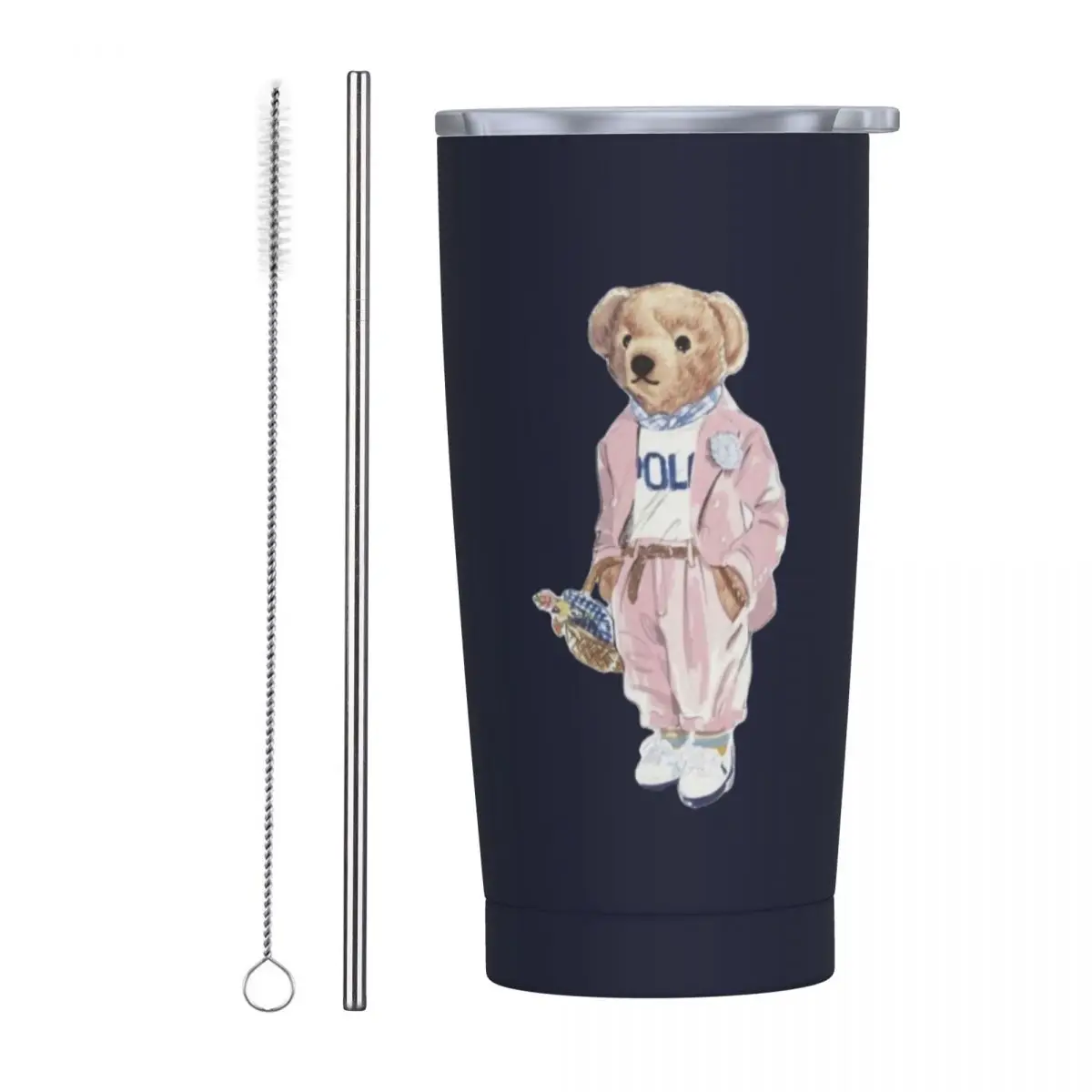 Ralph Bear 20oz Stainless Steel Car Mug Straw Thermal Iced Travel Cup Vacuum Insulated Coffee Hot Cup