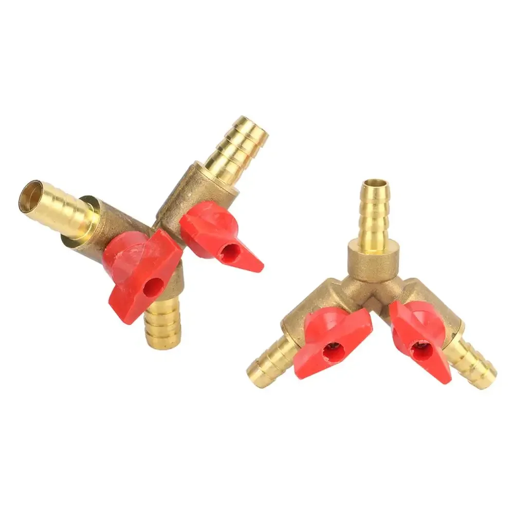 Adaptador de conector de conexión de tubo de válvula de bola de cierre de latón de tres vías en forma de Y de lengüeta de manguera de 8mm Y 10mm