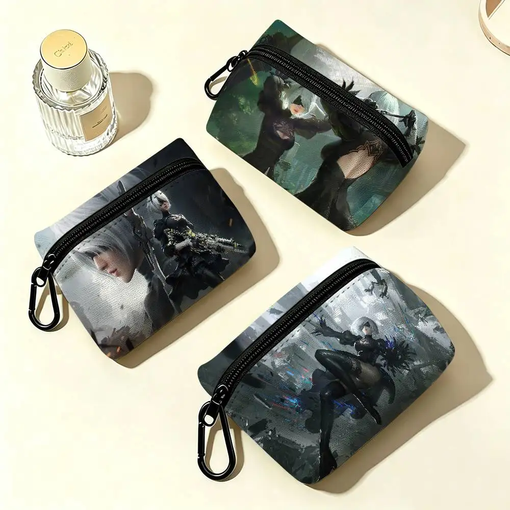 Anime N-NieR Automata Portable Oxford Fabric Mini Wallet Carabiner Design Small Coin Bag For Cards Keys Earphones