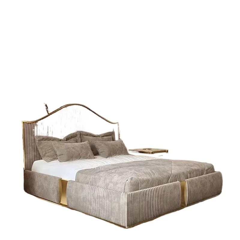 High-end luxury solid wood winged design High frame high headboard king size bed