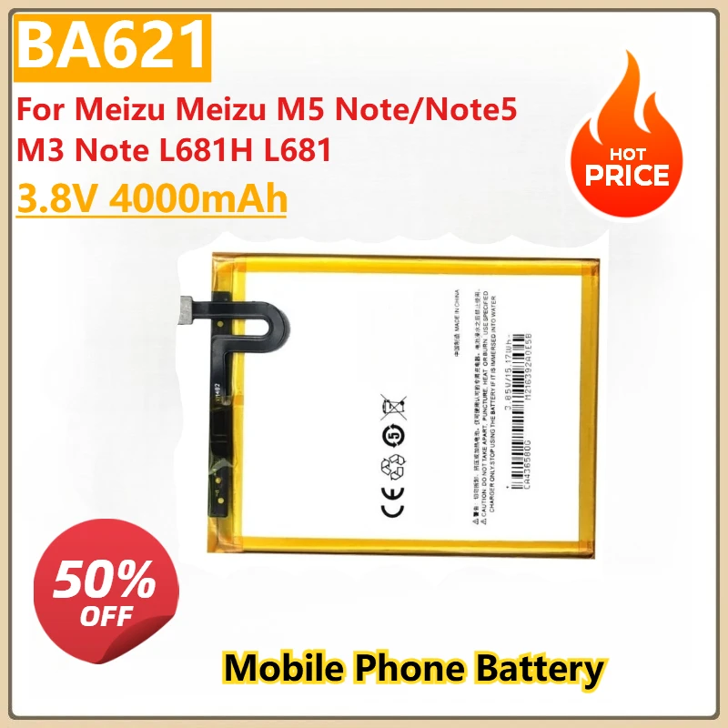 

New 3.8V 4000mAh BA621 Replacement Batteries For Meizu Meizu M5 Note/Note5 M3 Note L681H L681 L-version Mobile Phone Battery