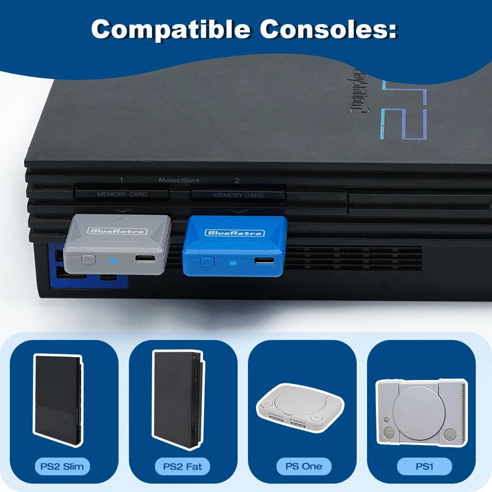 PS1 PS One PS2 용 RetroScaler 미니 Blueretro 수신기 어댑터 8bitdo PS4 PS5 Xbox 시리즈 X 무선 컨트롤러와 호환 가능 썸네일 3