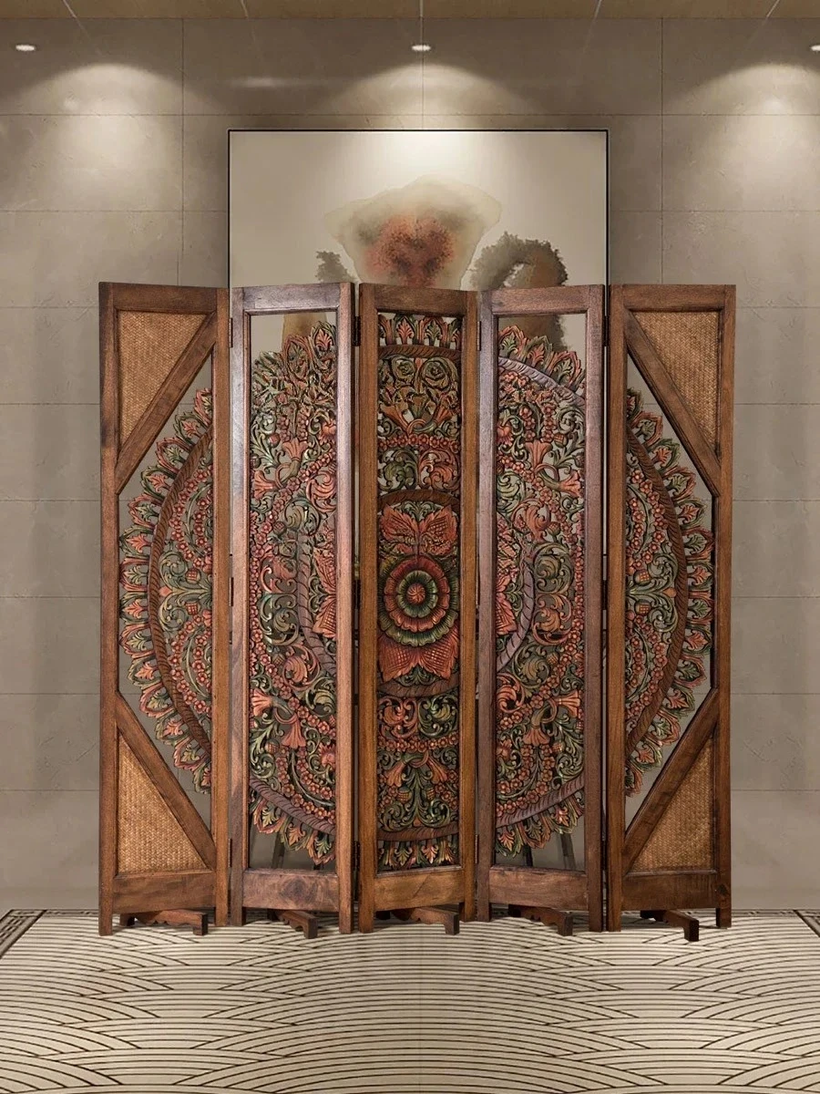 

Mobile Accordion Partition Living Room Hallway Decoration Partition Retro Single-Sided Folding Screen