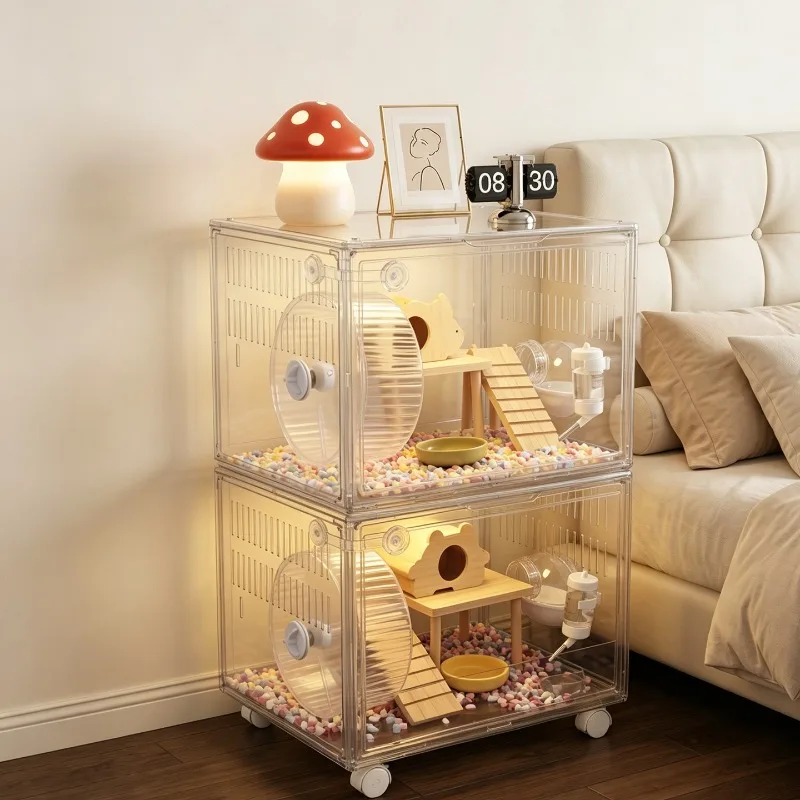 Portable Stacked Acrylic Pet Enclosure, Anti-escape Sand Retention Structure, Washable Cage Fit for Syrian Hamster IndoorRearing