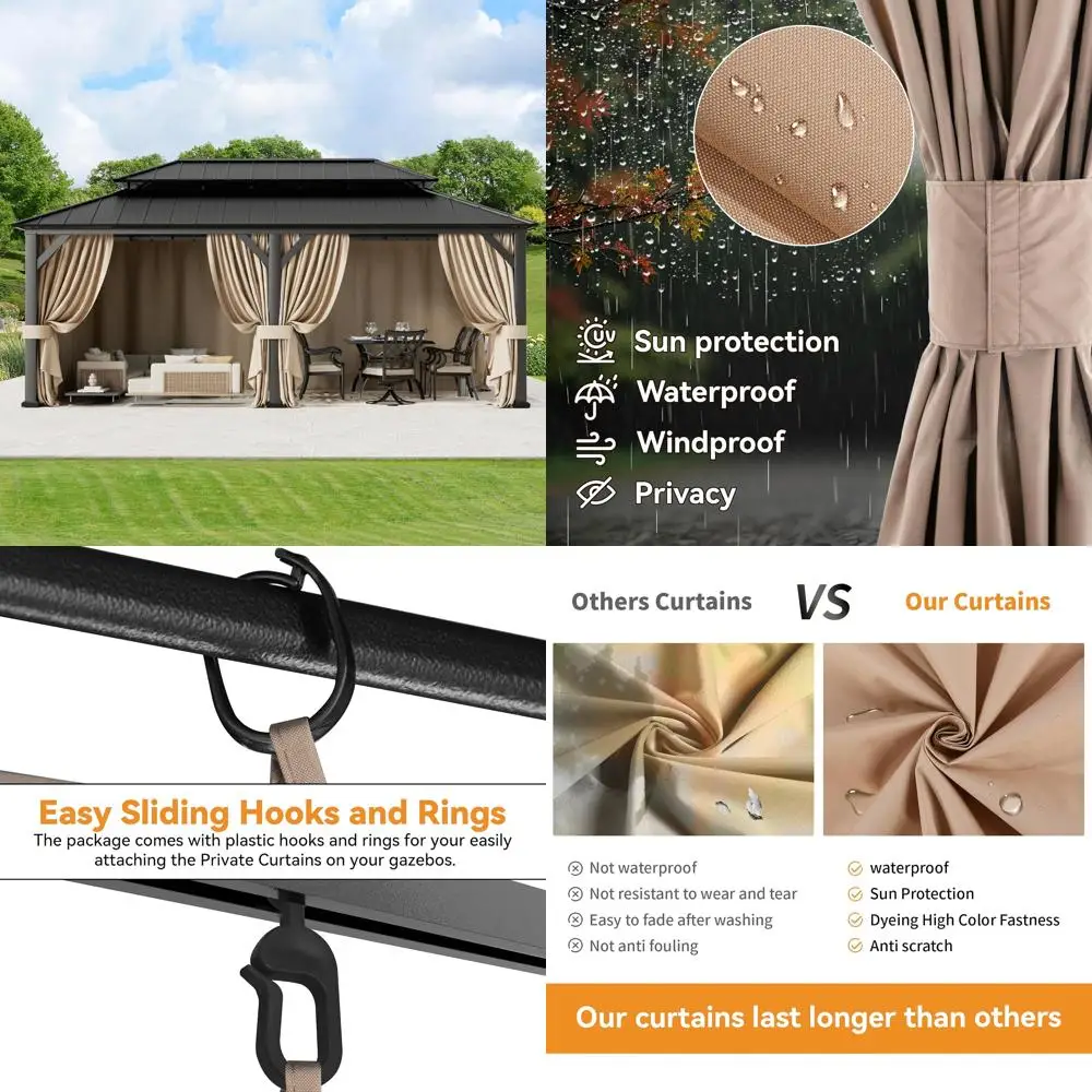 

Universal 6-Panel Sidewalls Replacement Gazebo Curtains 12x20, Outdoor Privacy with Zipper, Suitable for Various Gazebos