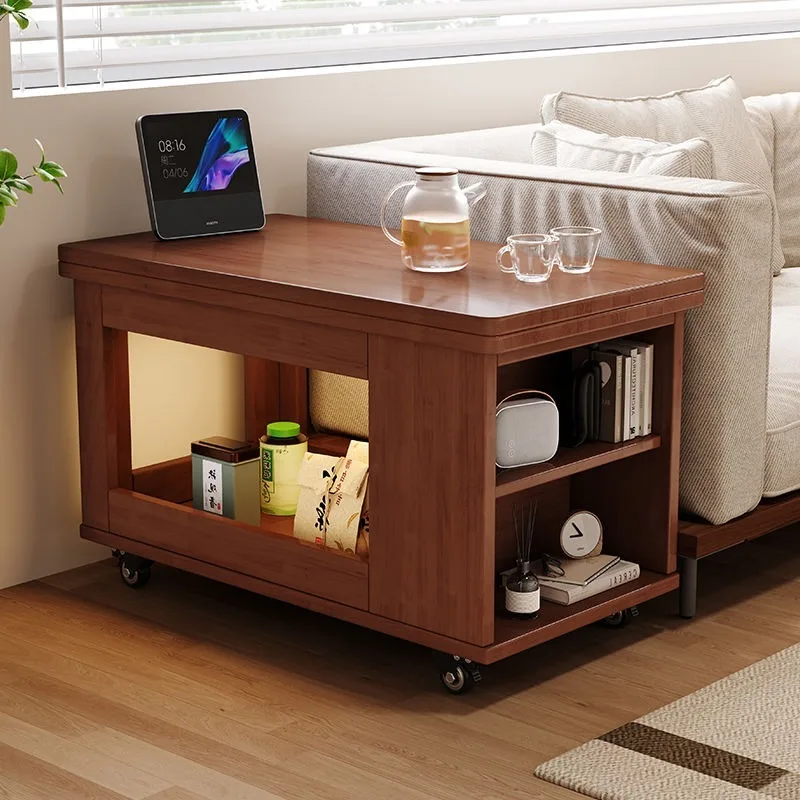 Solid Wood Movable Storable Coffee Table Foldable Rotatable High-capacity Coffee Table Non-painting Modern Simple Home Furniture