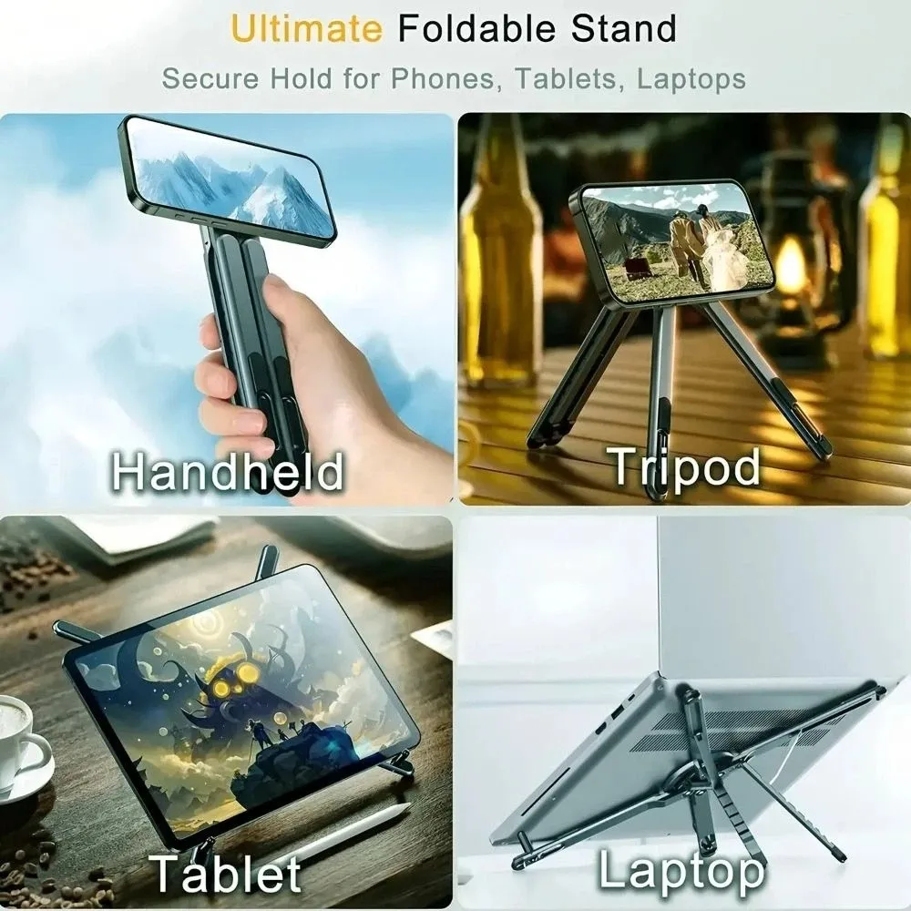 Premium Aluminum Alloy Magnetic Phone Stand Hollow Out Design Sturdy Structure Portable Tablet Stand Foldable Design