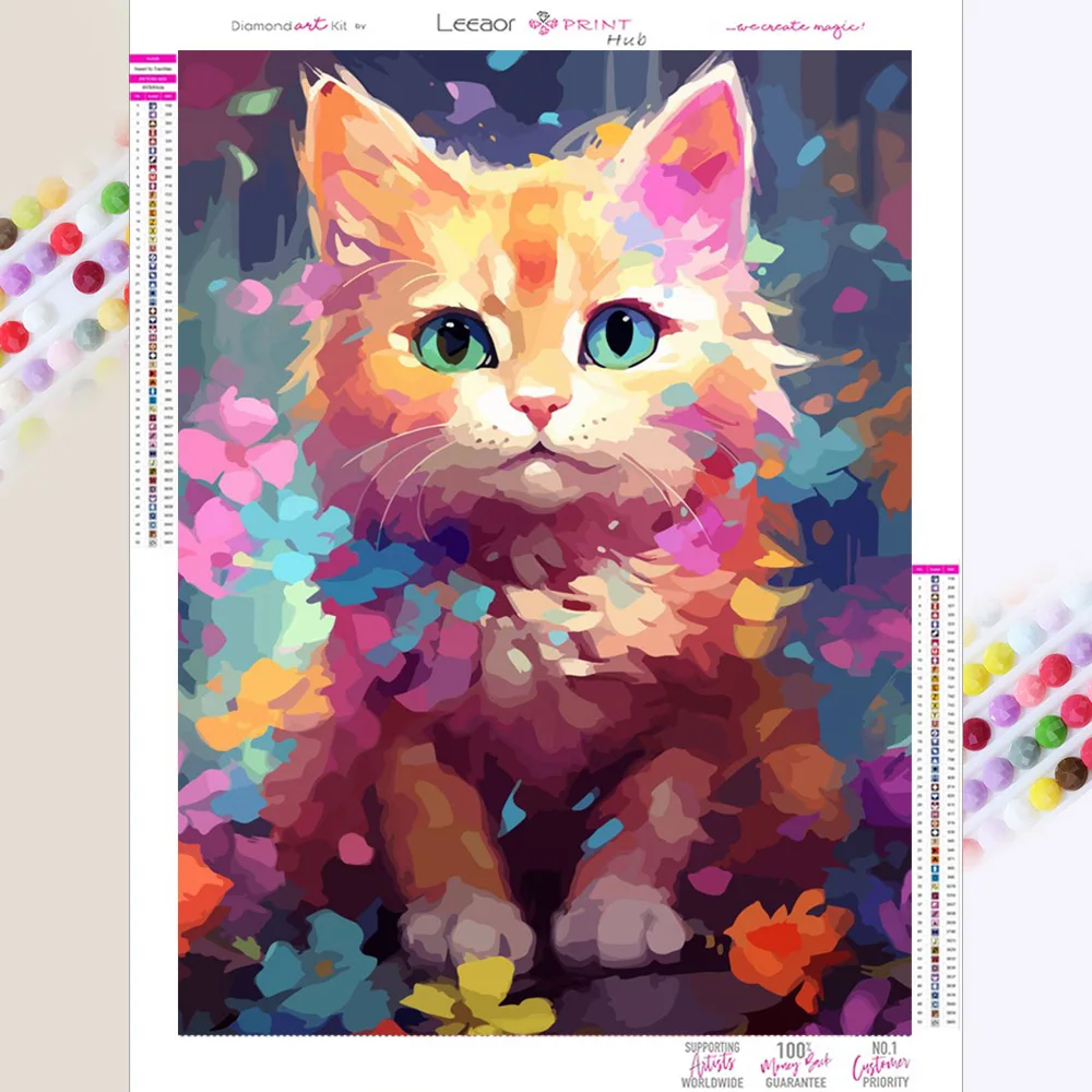 5d Diy Diamond Painting Cute Colorful Cat Full Diamond Mosaic Embroidery Cross Stitch Kits Home Decor Bedroom Wall Sticker Gift