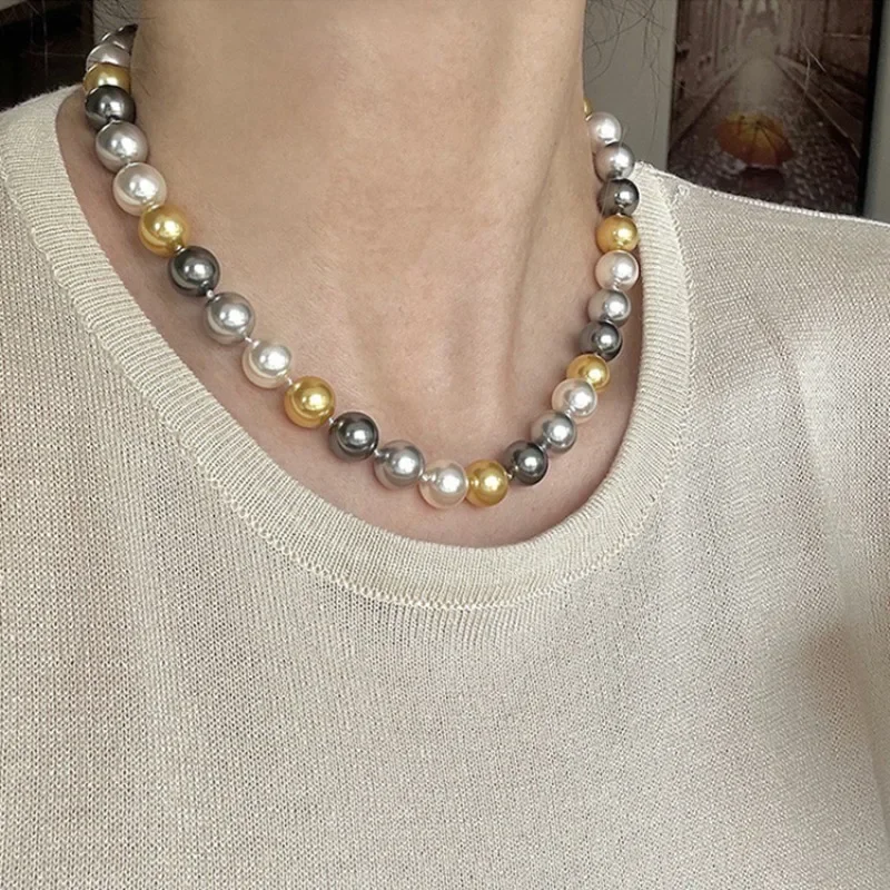 

Minar Trendy Multicolor Contrasted Imitation Pearl Beaded Necklaces for Women Silver Plated Chain Strand Chokers Wedding Jewelry