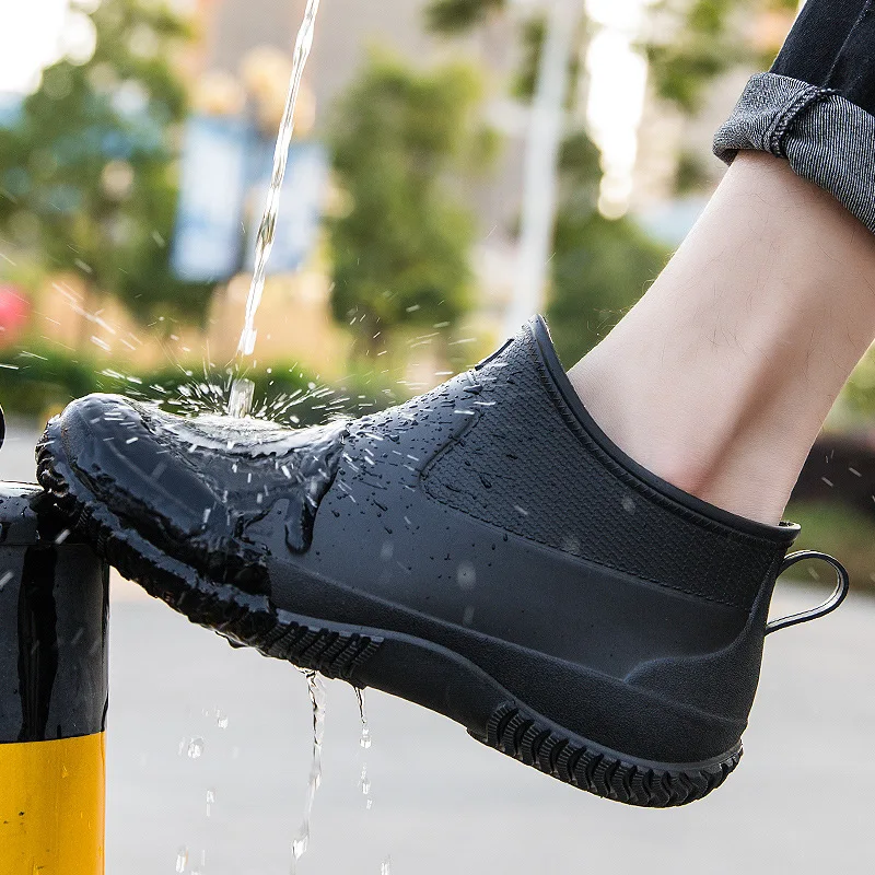 Men's Rain Boots Women's Ankle Water Shoes Non-slip Waterproof Safety Work Shoes Warm Cotton Platform outer wear Couple Lovers