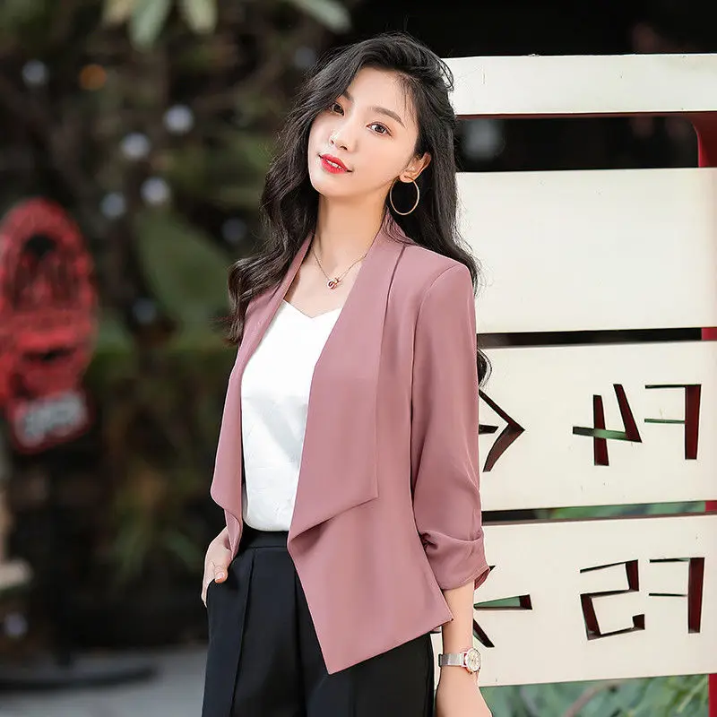 Intellectual Notched Loose Blazers Solid Color Cardigan Creative Temperament Office Lady Elegant Casual Women\'s Clothing Thin