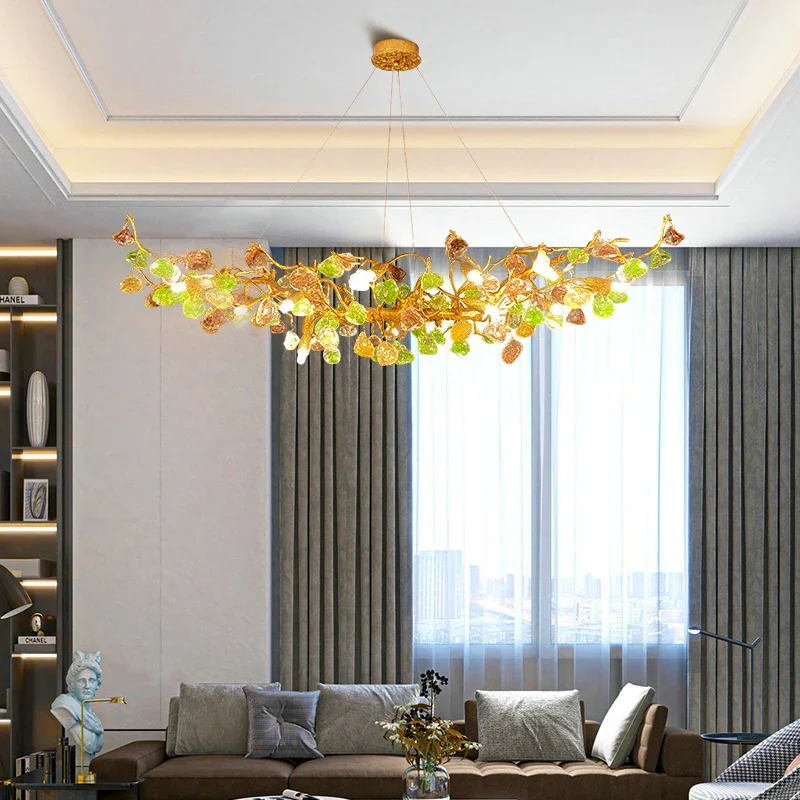 light French postmodern lighting Fixtures Luxury Copper Pendant light colored Glass stone new light art Restaurant pendant