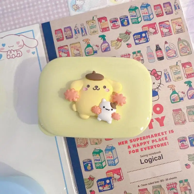 

Sanrio мультяшная мыльница Hello Kitty My Melody с помпоном Purins, мыльница для домашнего общежития, сливной поддон для ванной комнаты с крышкой, новинка