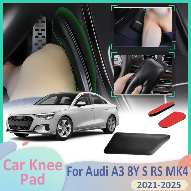 For Audi A3 8Y S RS MK4 2021~2025 2023 2024 Car Leg Knee Pads PU Foot Lether Center Control Elbow Cushions Armrest Thigh Support