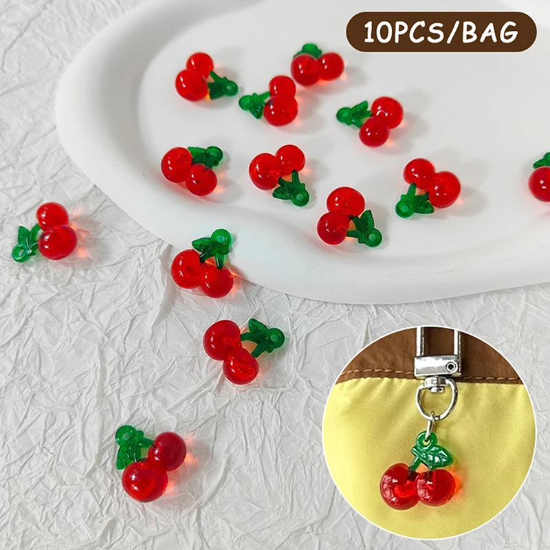 10Pcs Transparent Resin Red Cherry Strawberry Pendants Home Decor Hanging Crafts
