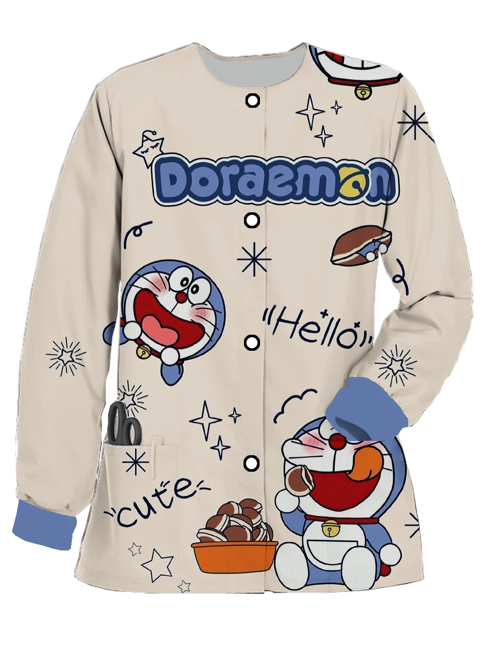 Spring and Autumn Doraemon Anime Cartoon Printing Friendly Children's Center Dental Pet Shop Nursing Clothes Work Clothes