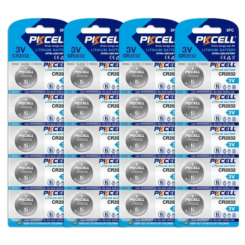 100PC PKCELL CR2032 DL2032 Cr 2032  3V Battery Lithium Button Coin Batteries Watch Clock Calculator Remote Car Key Batteries