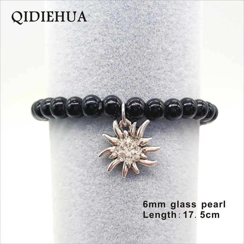 QIDIEHUA Fashion 6mm Glass Pearl Braceletl for Women Edelweiss Pendant Bracelets Multicolor Trend Gift Jewelry Wholesale