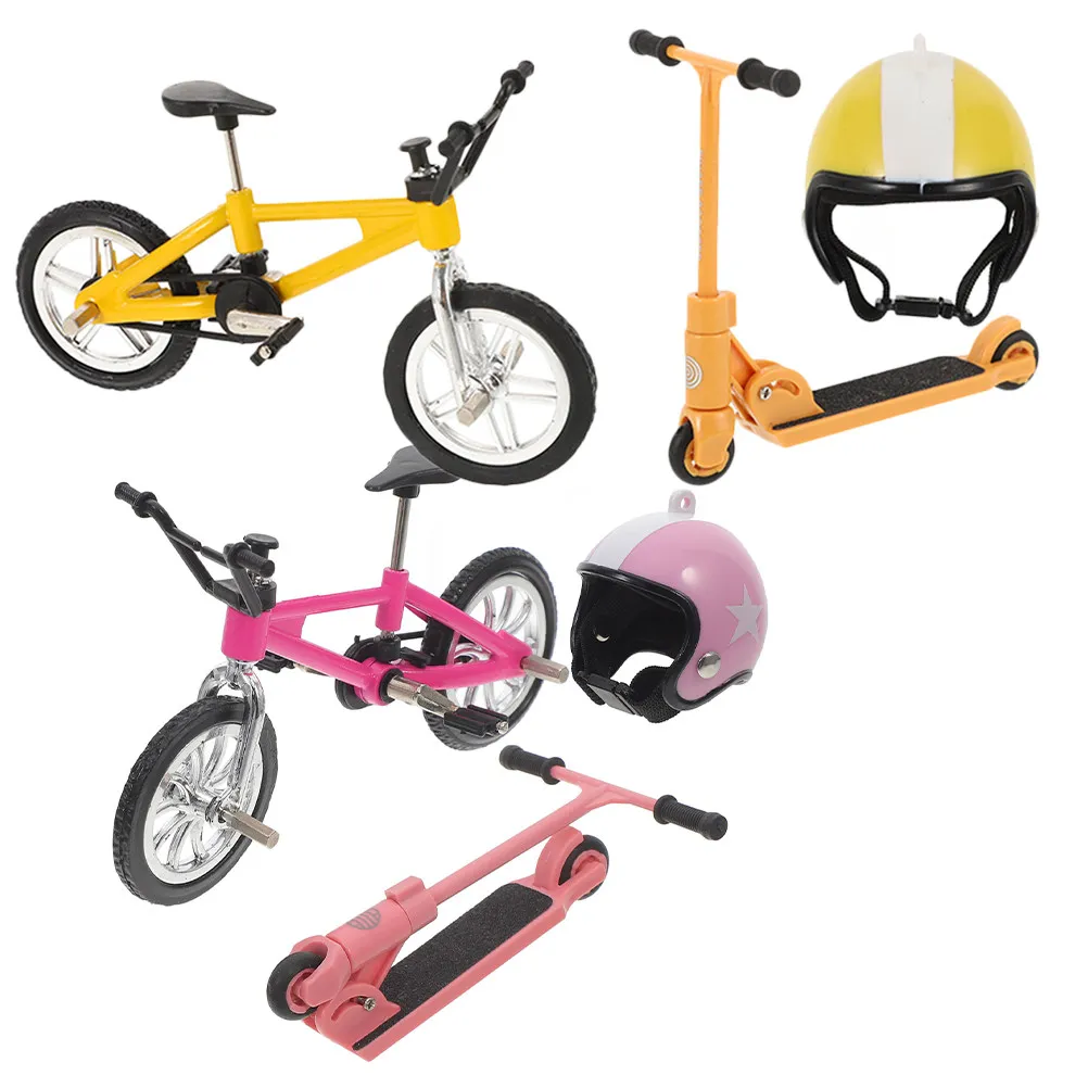 6Pcs Miniature Outdoor Scene Accessories Vintage Finger Bikes Scooter Bicycle Realistic Collectibles Garden Decoration Set