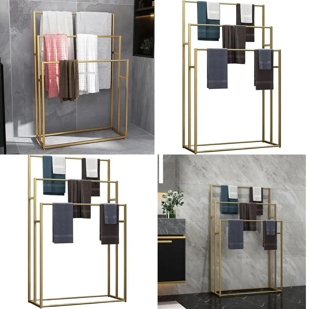 

Extra Wide Heavy-Duty Metal 3-Tier Towel Rack for Large Bathrooms and Poolside - Matte Gold, 25.6” Wide
