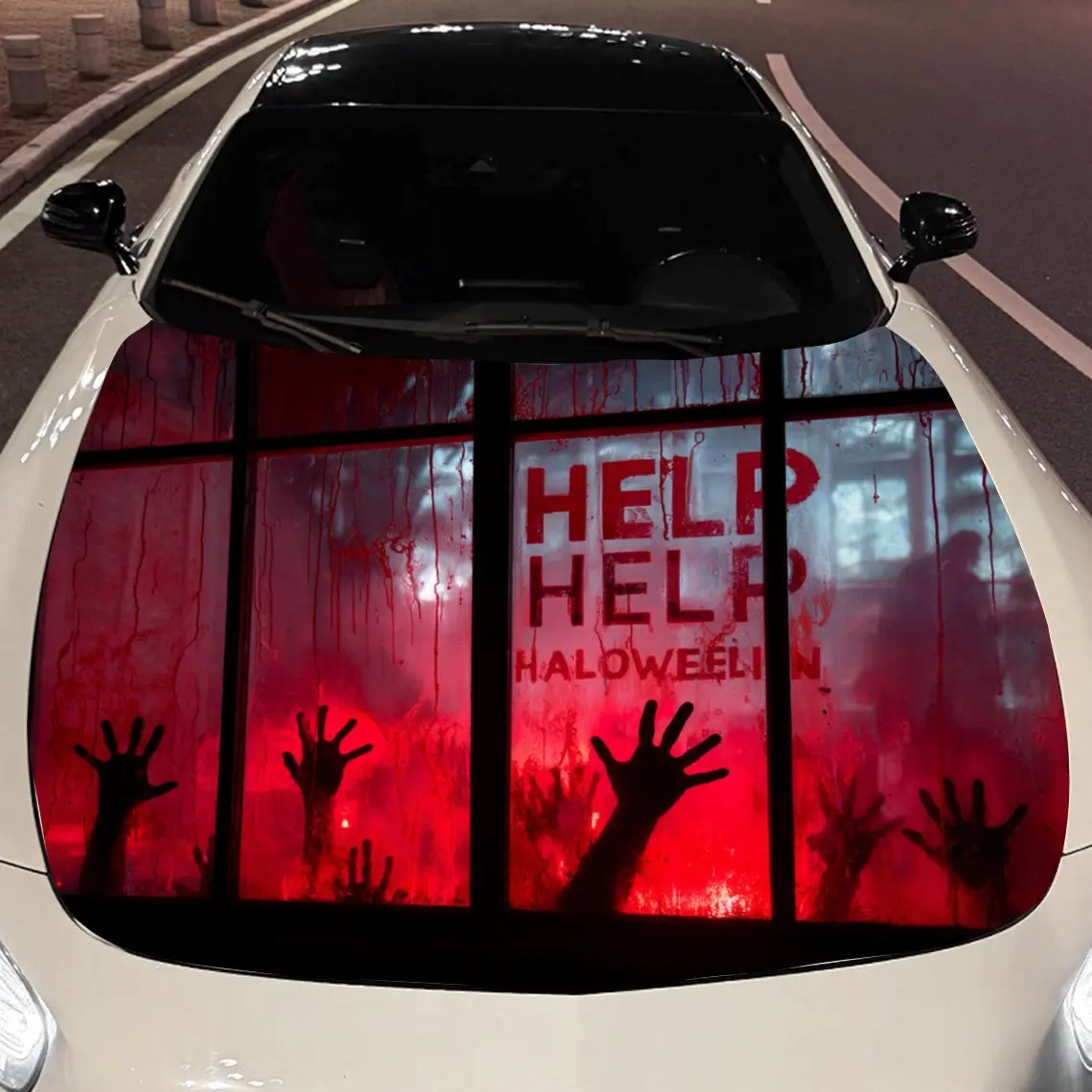 Car Decals Halloween HELP & Handprints Car Hood Sticker, Waterproof Self - Adhesive Vinyl Graphics Decals, Decorative Protecti
