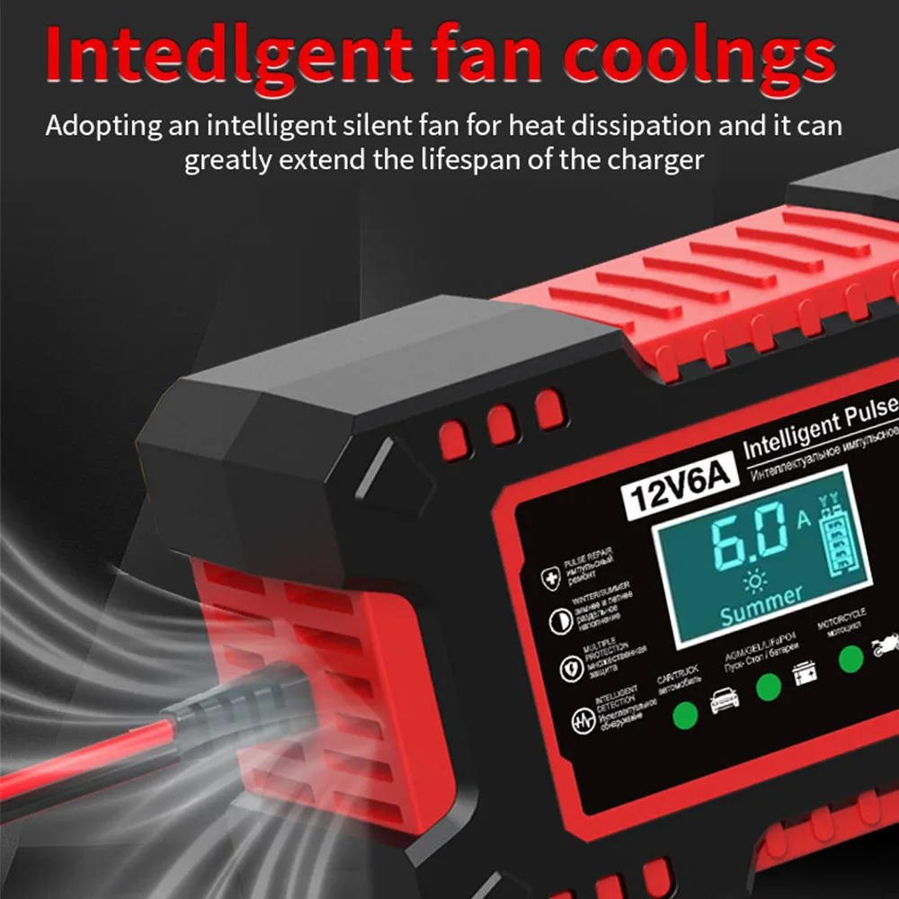 12 فولت 6A ذكي نبض إصلاح شاشة الكريستال السائل الرقمية شاحن بطارية السيارة لسيارات الدفع الرباعي دراجة نارية شاحنة كشف الجهد درجة الحرارة #3