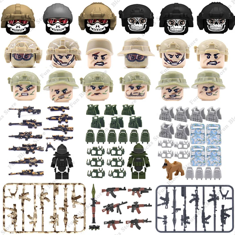 Military Modern Camouflage Special Forces Building Blocks Army Soldier Figures Ghost Commando Weapon Vest Bricks Kids Toys Gift