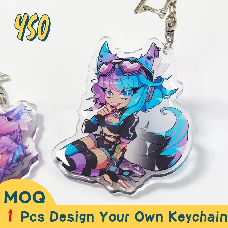 YSO CNC Diamond Cut Wholesale Cartoon Delicacy Cute Anime Acrylic Custom Keychain Glitter Charms