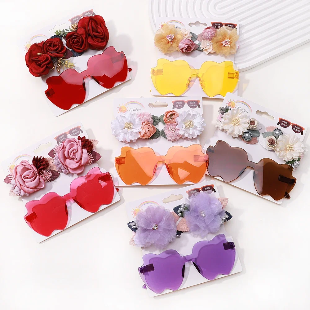 

3Pcs/Lot Handmade Artificial Flower Hairpins Sunglasses For Kids Baby Girls Vintage Geometry Glasses Headwear Hair Accessories