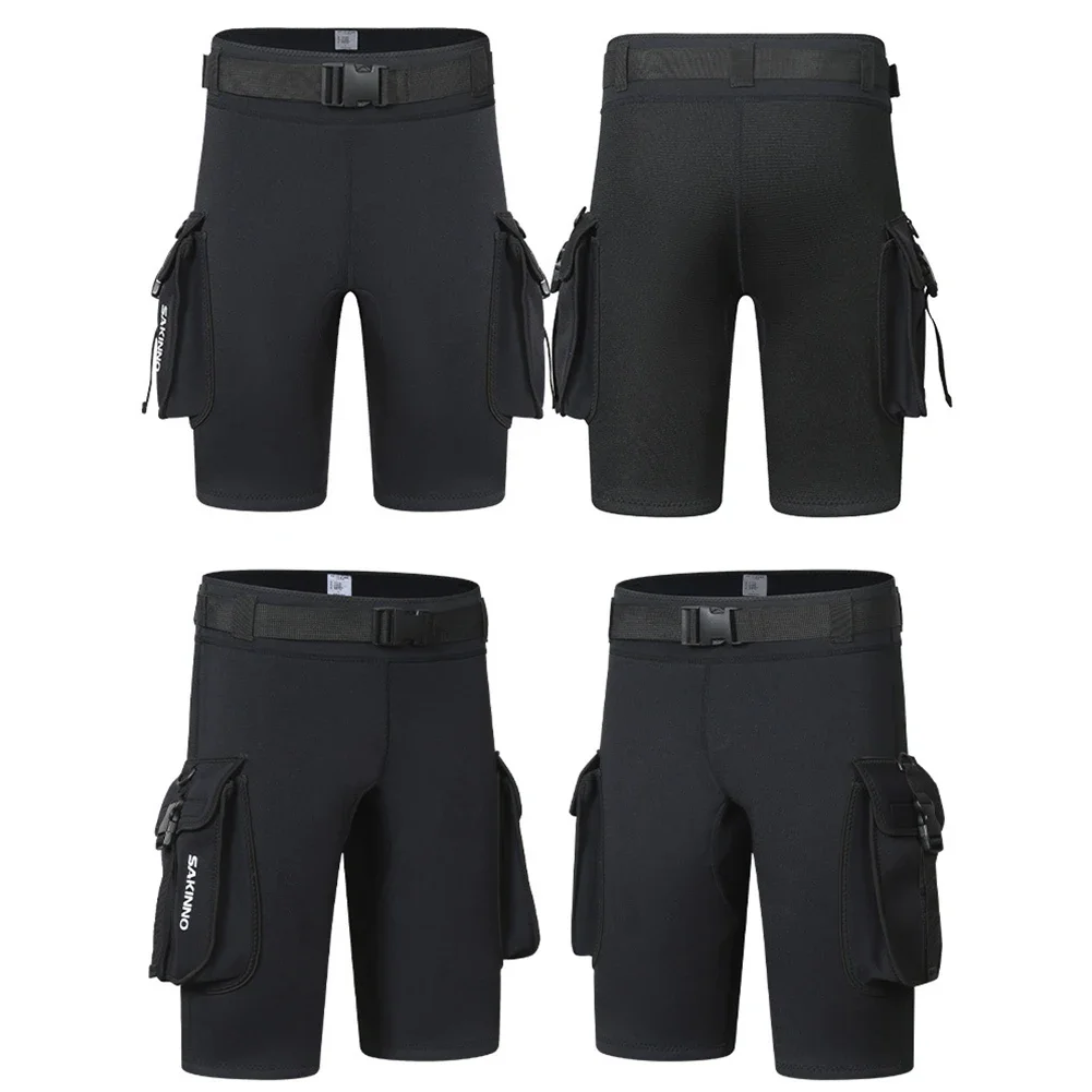 3mm Neoprene Wetsuit Tech Shorts Keep Warm Unisex Wetsuit Cargo Shorts D-Ring Buckle Leak Hole for Diving Equipment Accessories