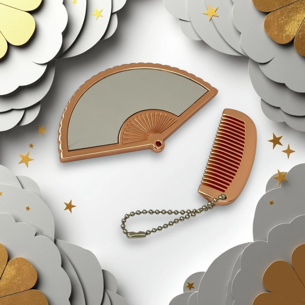 Handheld makeup mirror, durable comb set, circular fan-shaped makeup mirror, beautiful touch up mirror