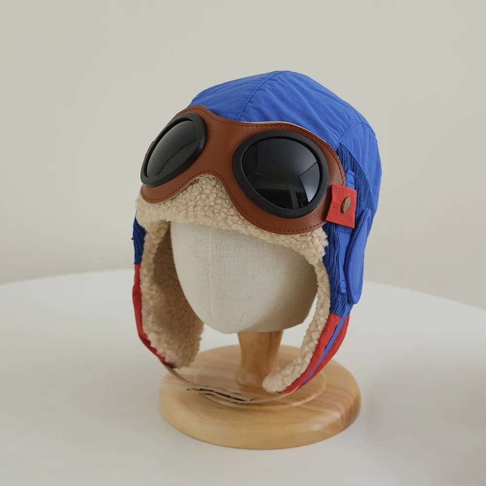 

New Cute Cartoon Children Pilot Hat Windproof Cold Proof Ear Protection Cap Thickned with Glasses Warm Hat Winter