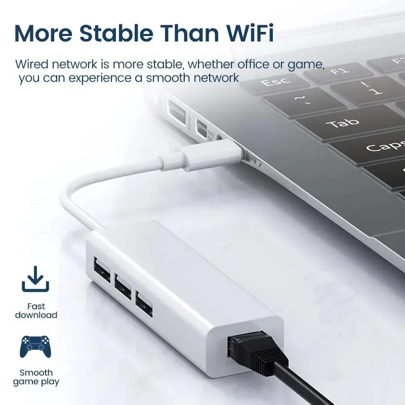 Adattatore USB Ethernet USB 2.0 3 porte 3USB 2.0 HUB di tipo C per MacBook Xiaomi Samsung Windows Huawei PC Computer Adapter