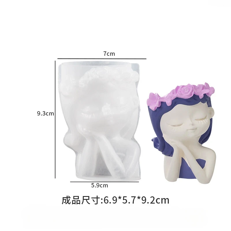 DIY Girl Portrait Flower Pot Silicone Mold Flower Beauty Flower Pot Pen Holder Gypsum Cement Mold Sleeping Beauty Vase Mold