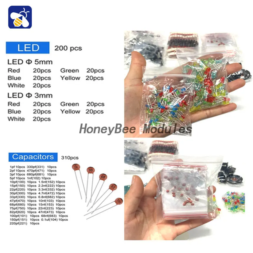 1900PCS electronic components kit various common capacitors resistors capacitors T0-92 LED transistors PCB board DIP-IC