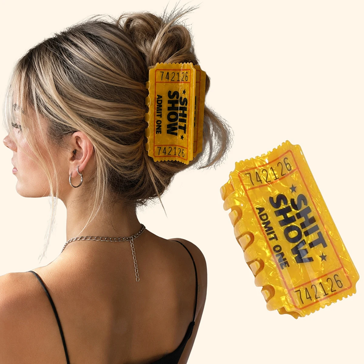 1pc funny admission ticket claw, fun creative hair accessories, license plate number claw, American retro creative hair claw