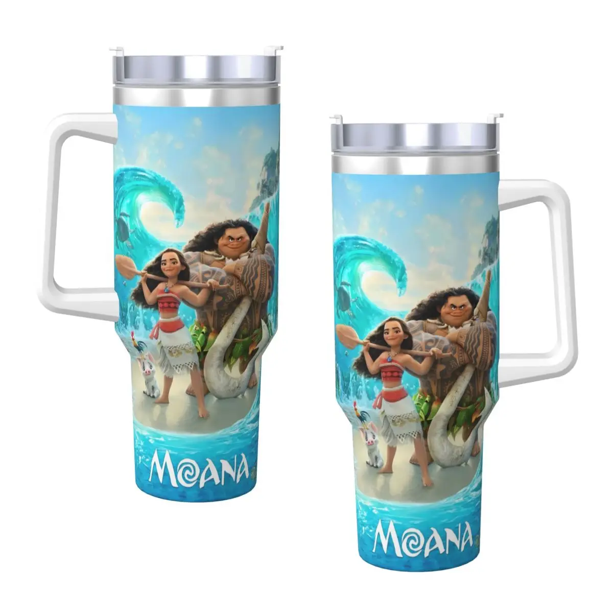 Stainless Steel Tumbler Movie Moana Maui Friendship Car Mugs With Straws Driving Cold and Hot Bottle Insulated 40oz Thermal Mug