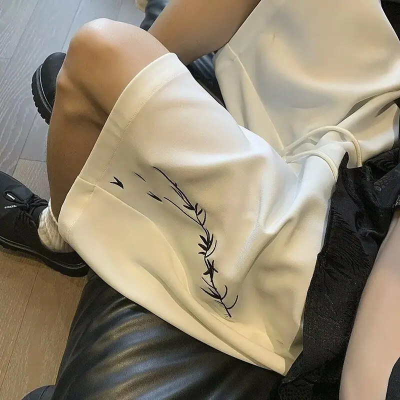 Men Embroidery Bamboo Shorts Loose Breathable Trend Oversized Outdoor Wide-leg Shorts Casual Chinese Style Unisex 5-point Pants