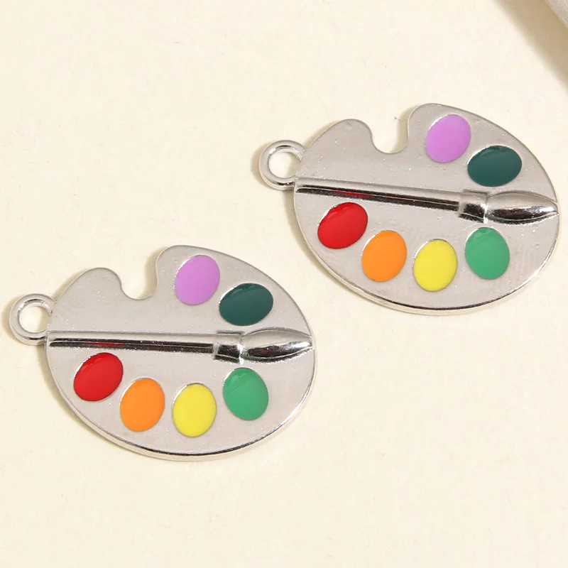 10pcs Silver Color 25x18mm Funny Enamel Palette Charms Painting Pendant Fit DIY Earrings Jewelry Making Handcrafted Accessories