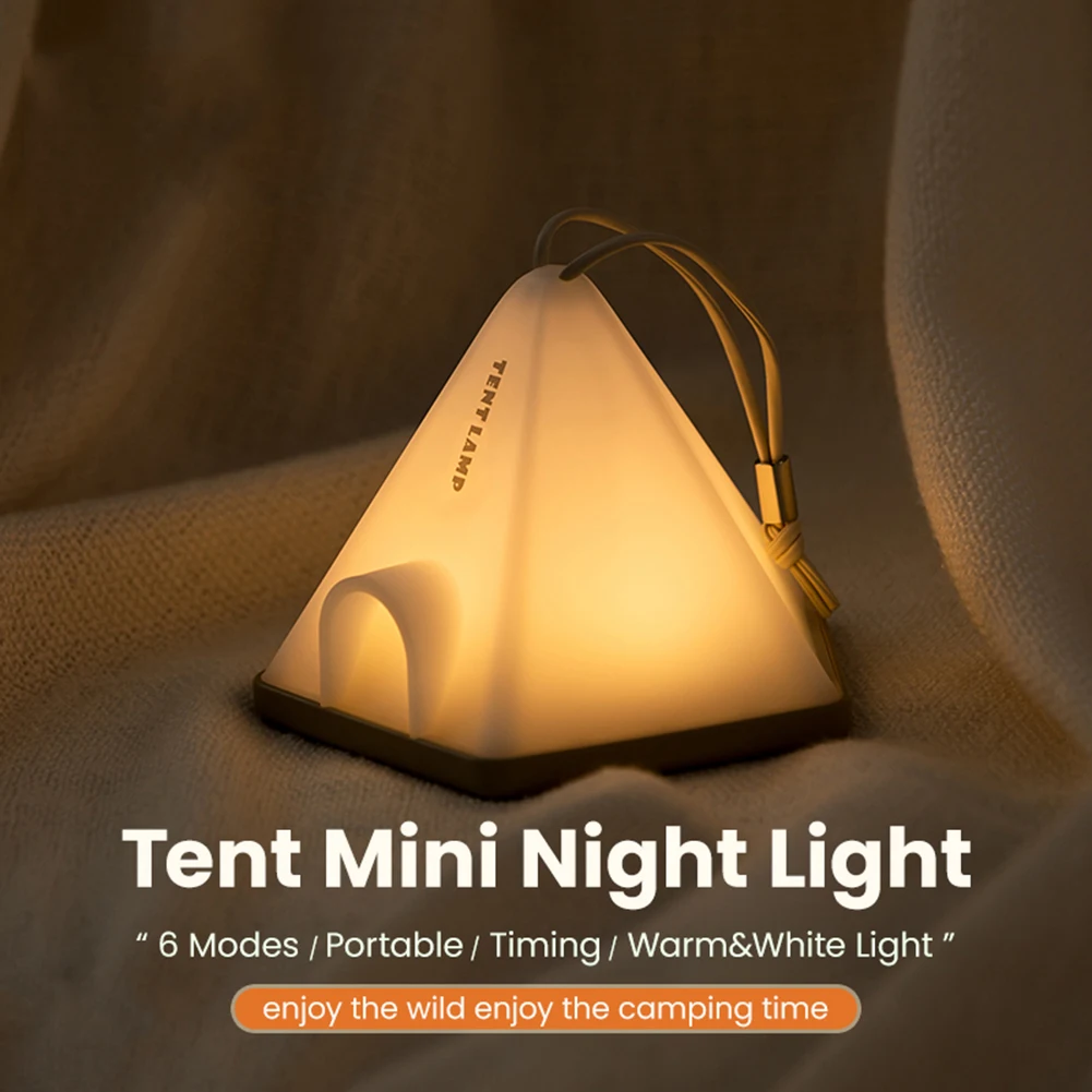 Cute Tent Night Light with Hanging Rope Multi Modes Lightweight Charging Bedside Lamp for Home Camping Outdoor Atmosphere Light