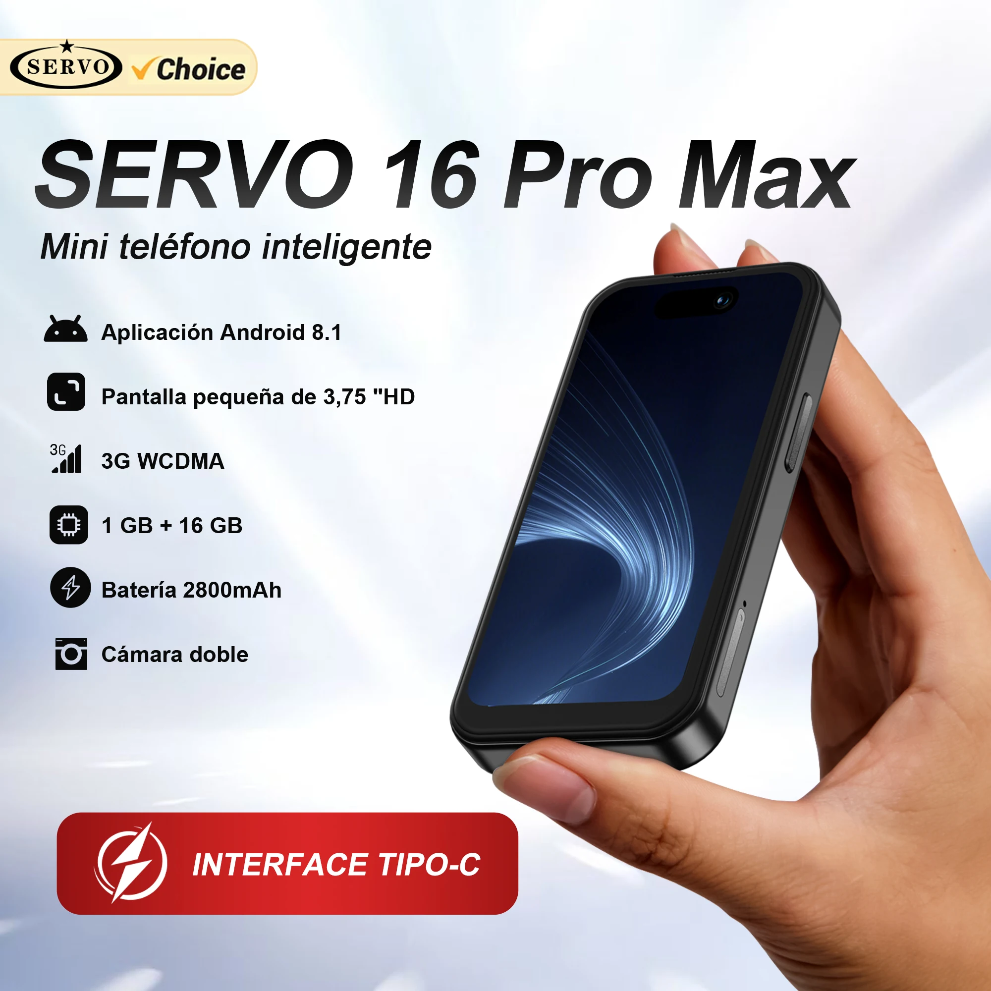 Mini Teléfono Inteligente Android SERVO 2026, 3G WCDMA, 16GB ROM, Play Store, WiFi Hotspot, Face ID, Pantalla de 3.75 Pulgadas, Teléfono Celular Inteligente Pequeño, Doble SIM