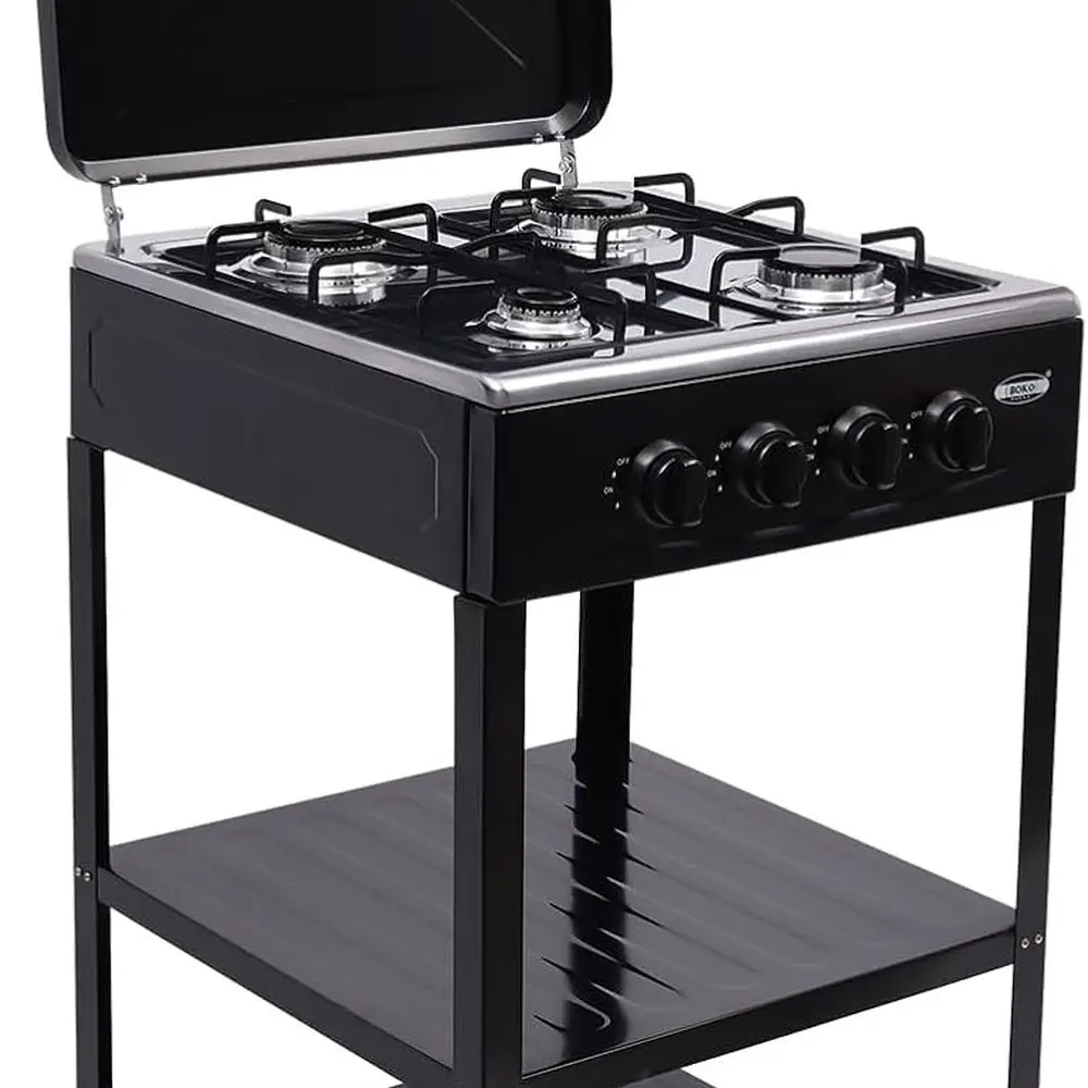 

Портативная 4-конфорочная газовая плита на пропане с автоматическим поджигом, защитой от ветра и подставкой для приготовления пищи на открытом воздухе и в автодомах (черная)