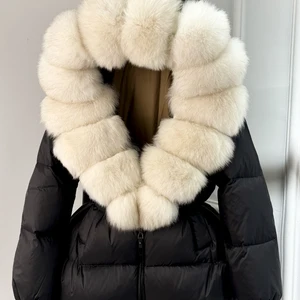 Janveny 2024 Winterpuffer Frauenjacke Real Fox Skin mit heißer Haube Heiße 90% weiße Ente Down Damen Casac Hauptverkauf Capuz Pufferhaube - №5