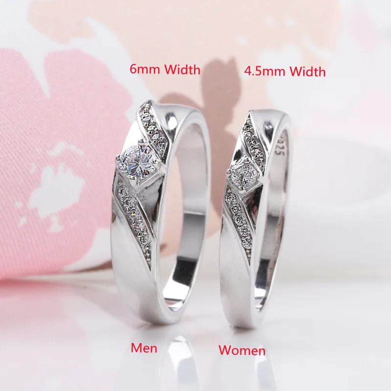 Buyee 925 Sterling Silver Couples Ring Sets Light Zircon Ring Finger for Woman Man Classic Fashion Wedding Fine Jewelry Circle