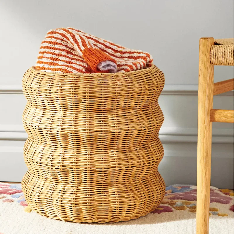 

Nordic Rattan Laundry Basket Handwoven S-Shaped Hamper Eco-Friendly Clothes Organizer for Bedroom Stylish Storage Bin for Toys