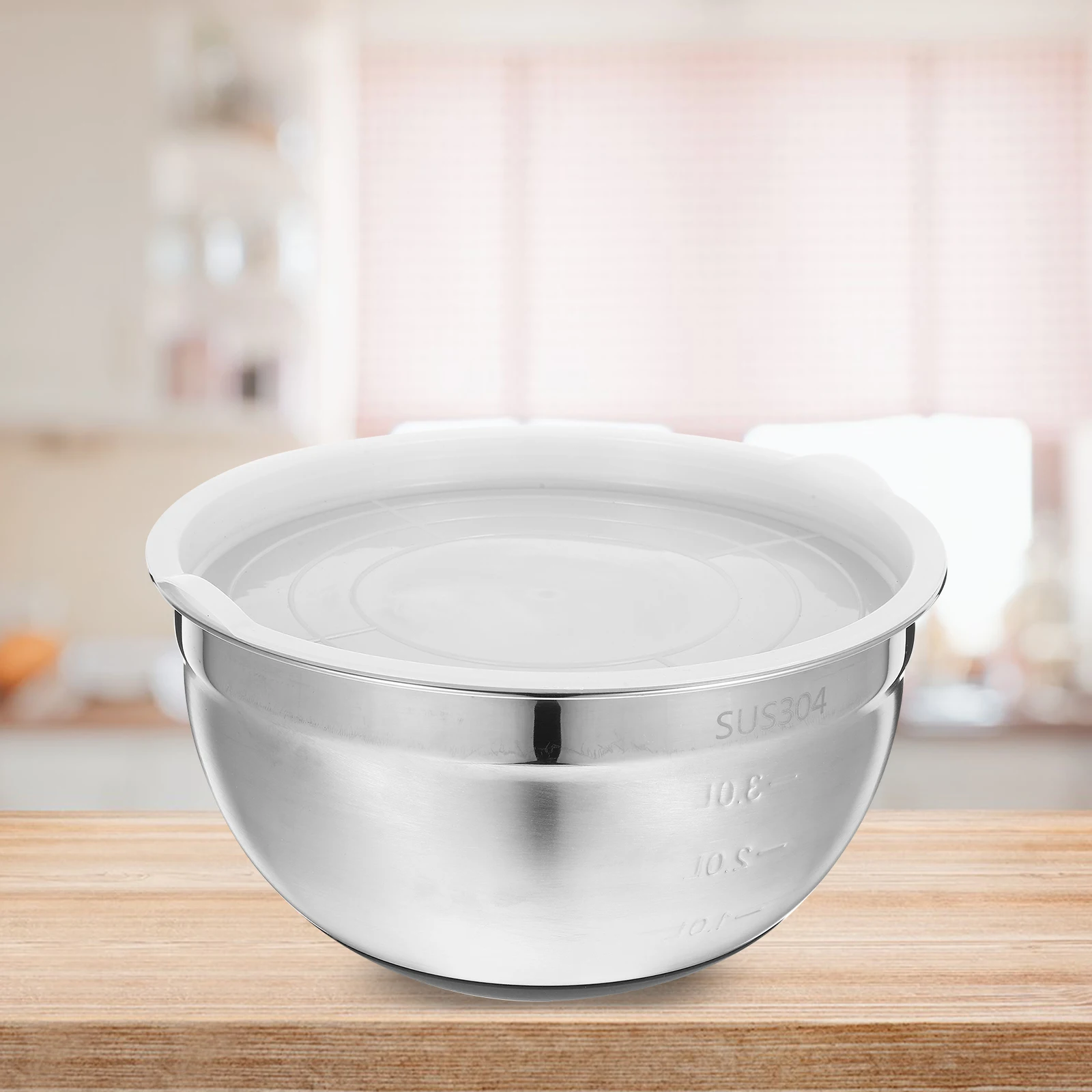 

1Pcs Stainless Steel Food Bowl Set with Silicone Lid Heavy Duty Mixing Container for Salad Rice Egg Beating Non-Slip Bottom