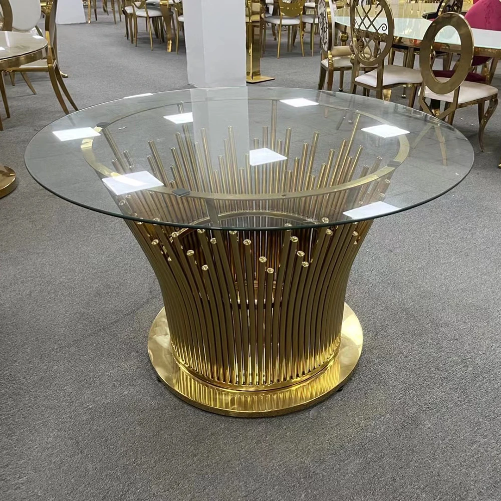 Bending Tubes Flowers Shiny Golden Wedding Dining Tables